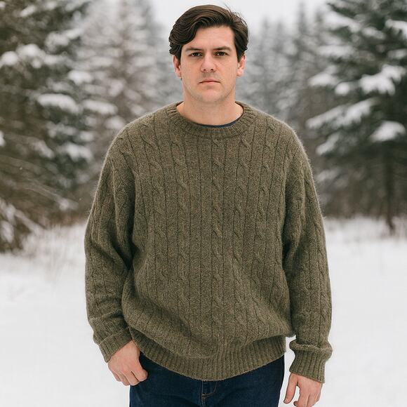 Polo Ralph Lauren VTG SZ L Alpaca Wool Blend Cable Knit Sweater Leather Elbows - Picture 1 of 5